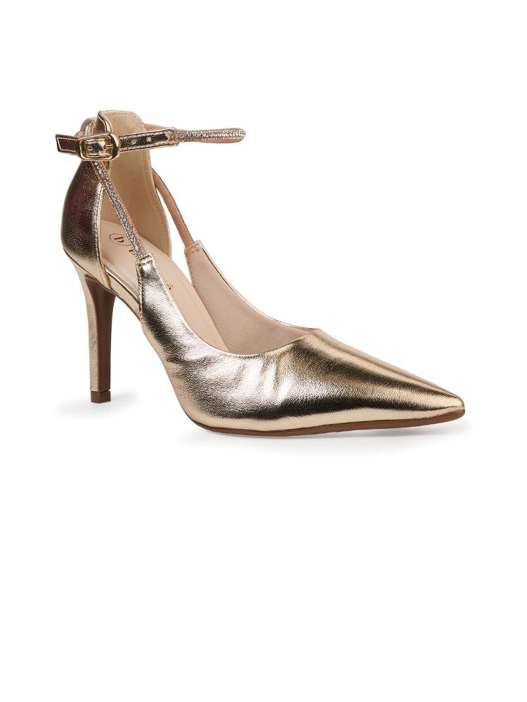 Scarpin Bebecê Salto Alto Clássico Dourado 3