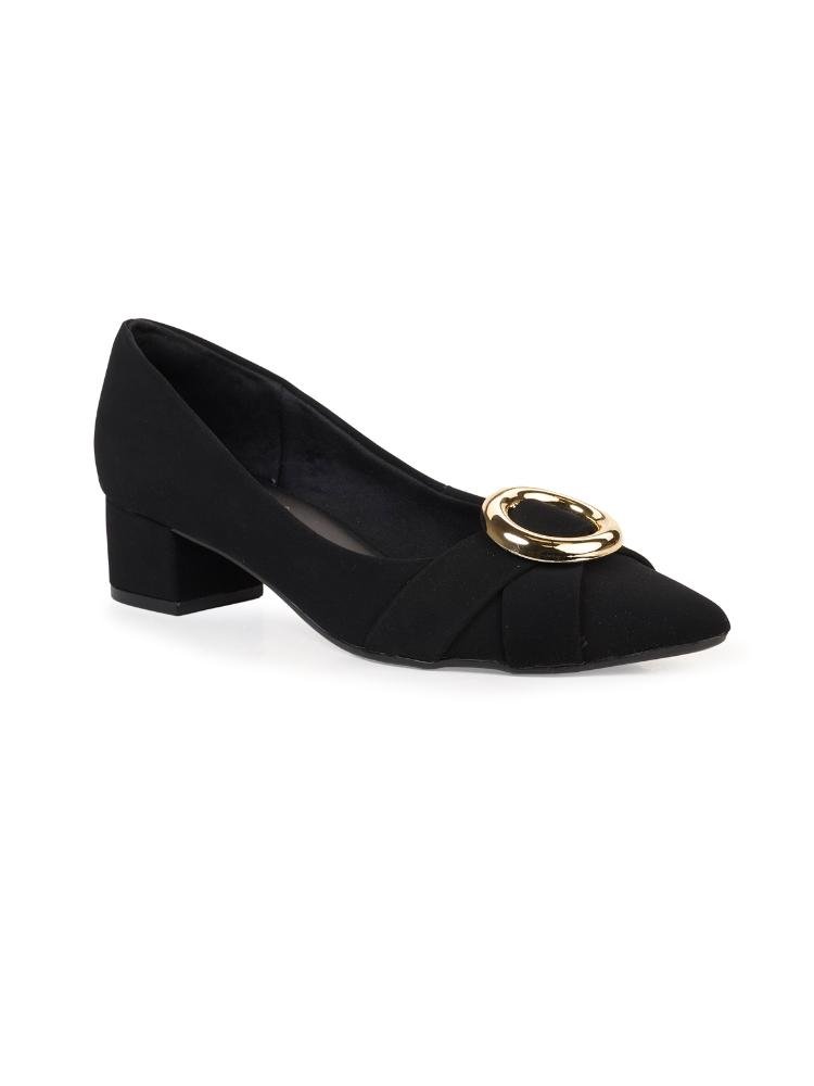 Scarpin Bebecê Salto Baixo com Fivela Decorativa Preto 3