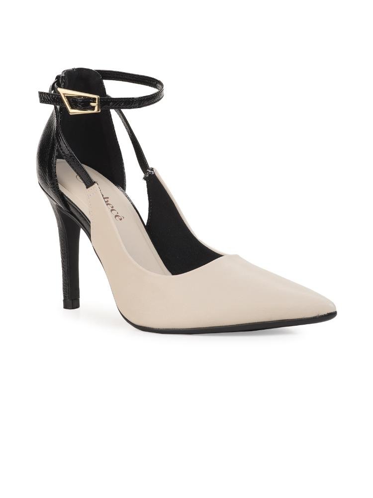 Scarpin Bebecê Elegante Moderno Com Fivela Aveia/Preto 3