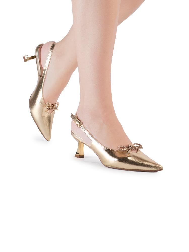 Scarpin Bebecê Com Fivela Confortável Detalhe Sofisticado Dourado 2
