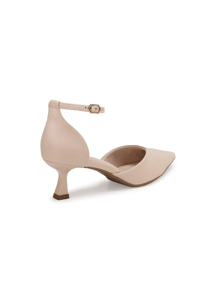 Scarpin Bebecê Salto Baixo Flare Com Fivela Bege 2