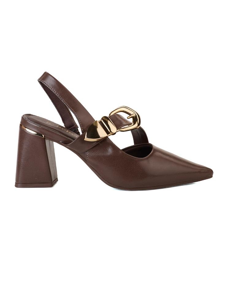 Scarpin Bebecê Salto Bloco Calce Facil Enfeite Maxi Fivela Marrom 4