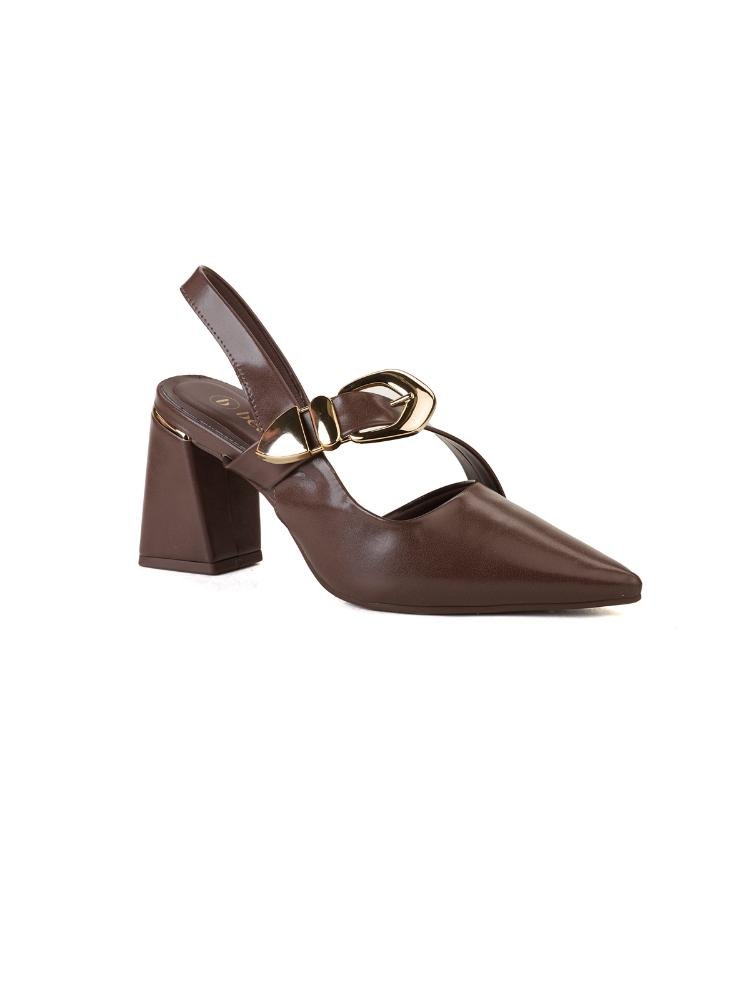 Scarpin Bebecê Salto Bloco Calce Facil Enfeite Maxi Fivela Marrom 2