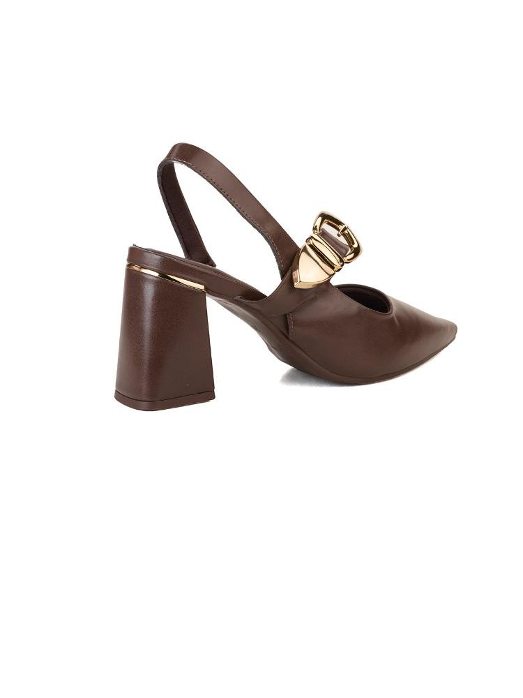 Scarpin Bebecê Salto Bloco Calce Facil Enfeite Maxi Fivela Marrom 3