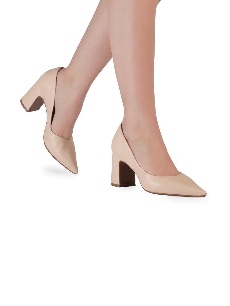 Scarpin Bebecê Salto Bloco Classico Bege 2