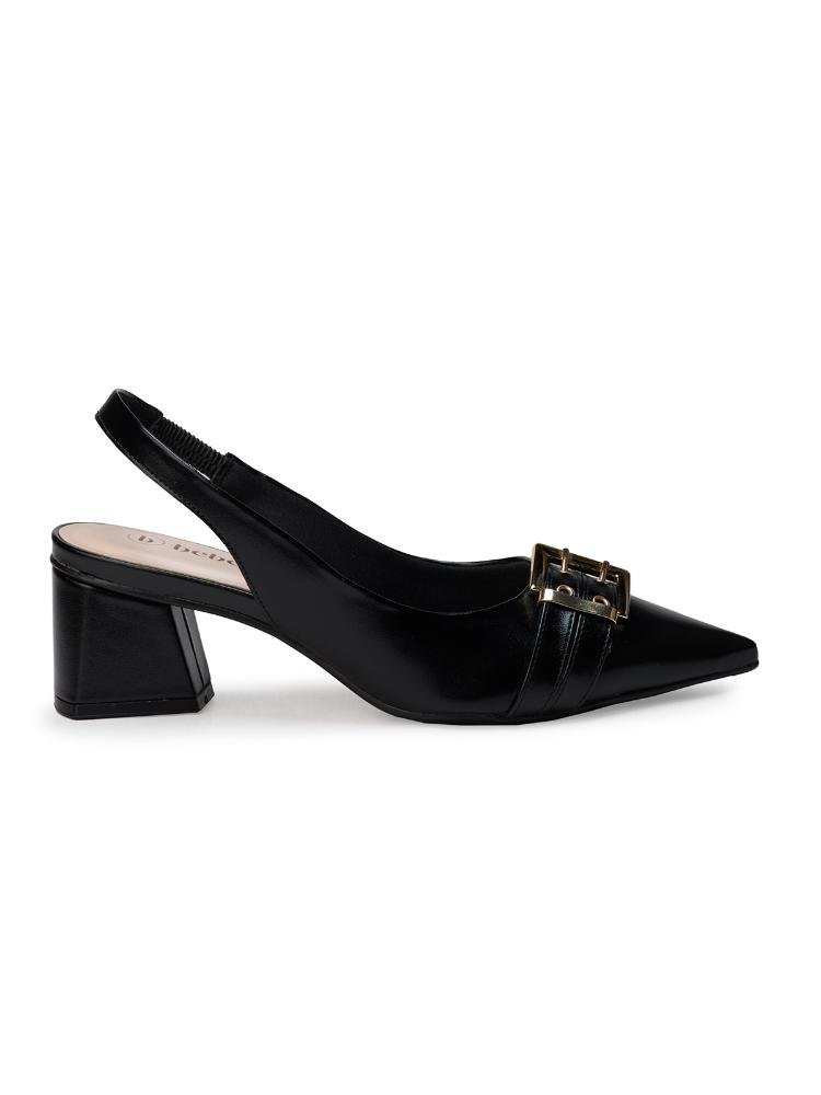Scarpin Bebecê Salto Bloco Com Bico Fino E Fivela Decorativa Preto 4