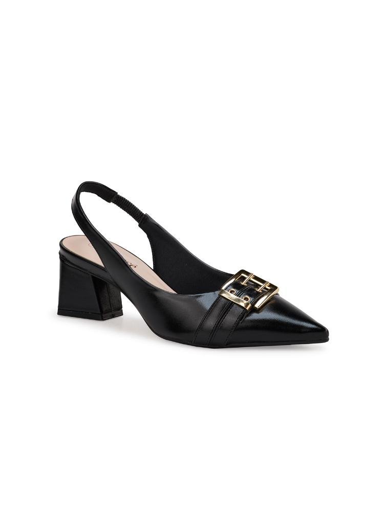 Scarpin Bebecê Salto Bloco Com Bico Fino E Fivela Decorativa Preto 2