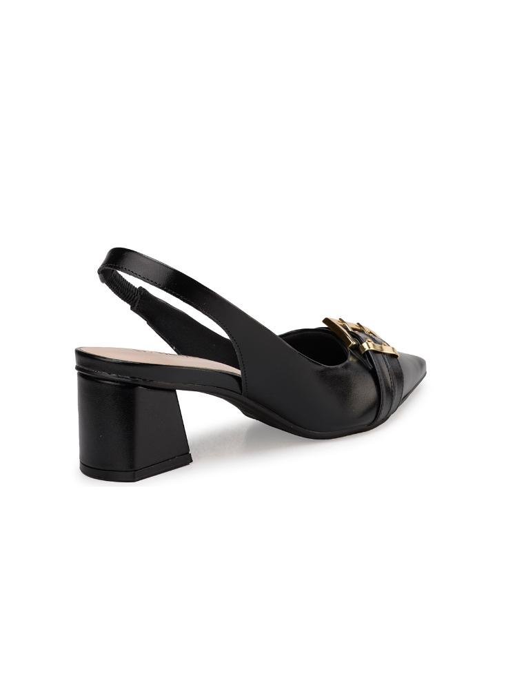 Scarpin Bebecê Salto Bloco Com Bico Fino E Fivela Decorativa Preto 3