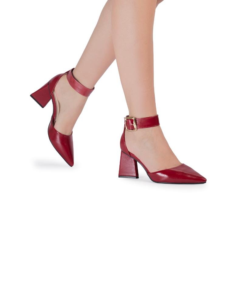Scarpin Bebecê Salto Bloco Com Bico Fino E Tira No Tornozelo Vermelho 2