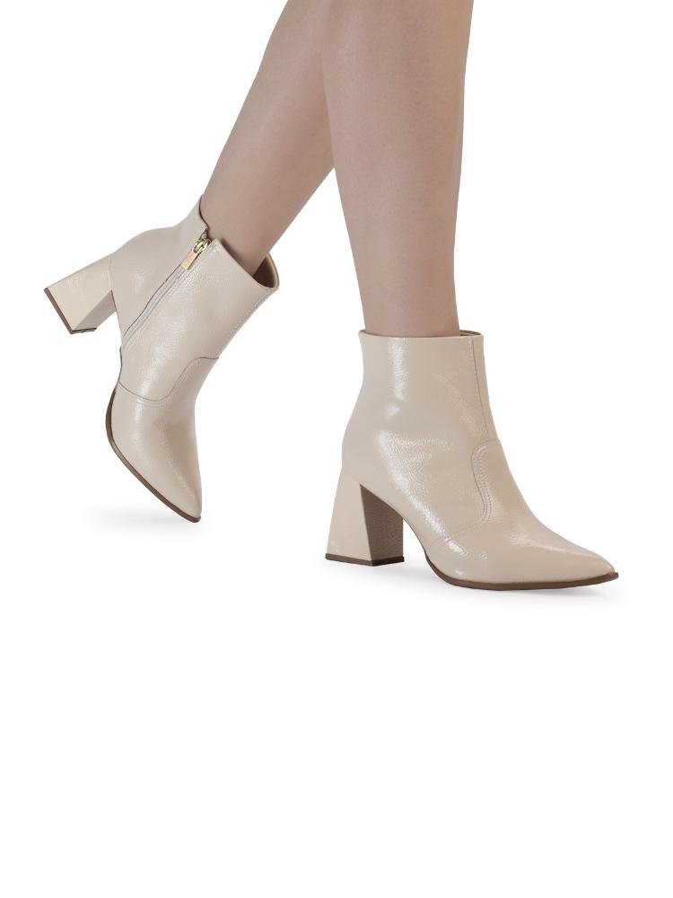 Bota Ankle Boot Feminina Bebecê Salto Alto Geométrico Clássica Aveia 2