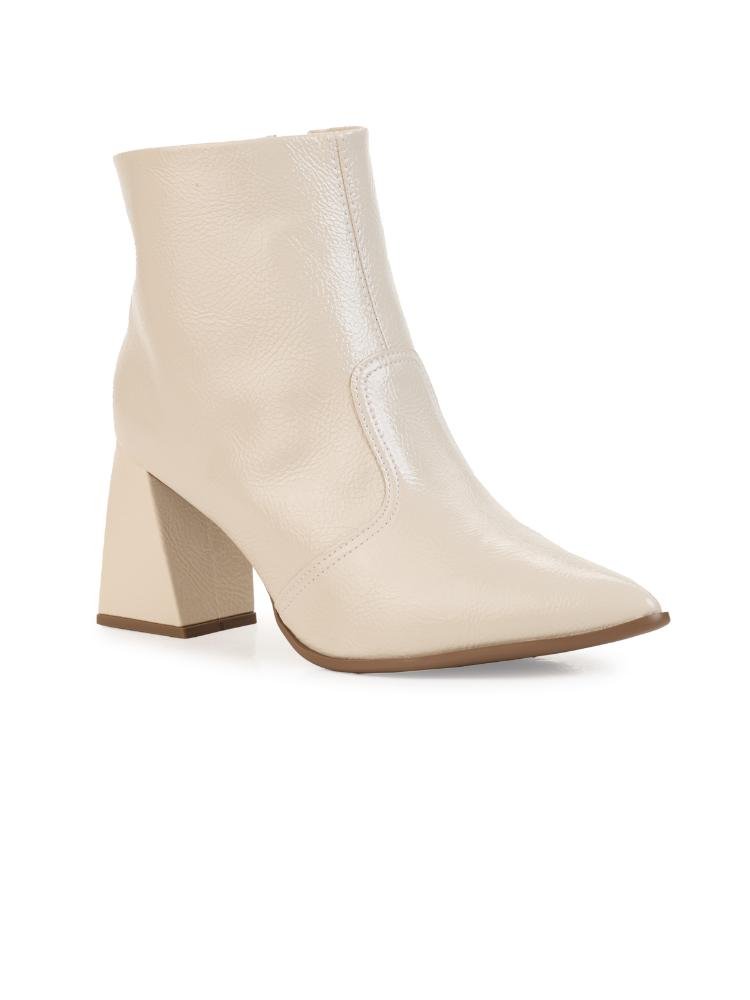 Bota Ankle Boot Feminina Bebecê Salto Alto Geométrico Clássica Aveia 3