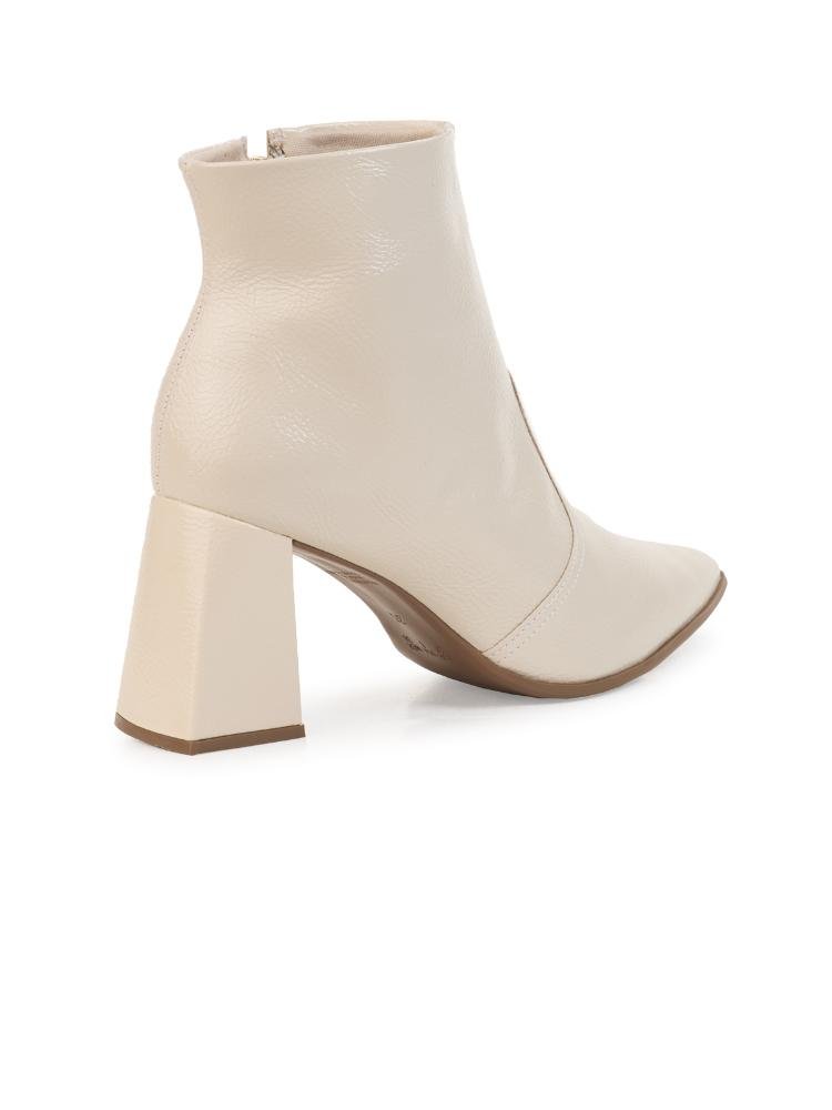 Bota Ankle Boot Feminina Bebecê Salto Alto Geométrico Clássica Aveia 4