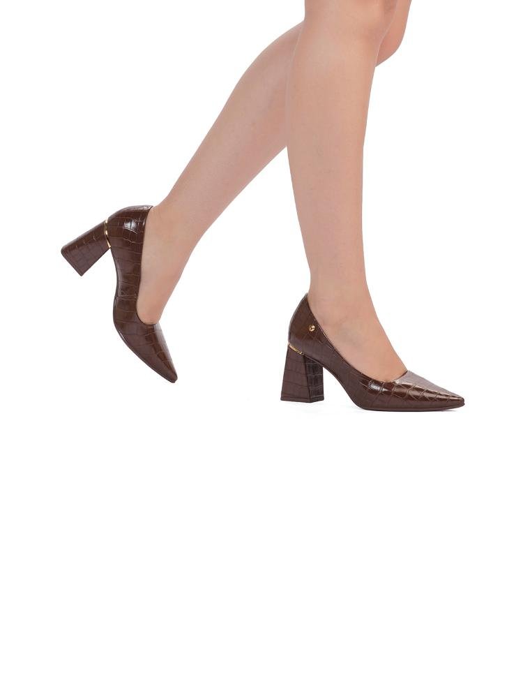 Scarpin Bebecê Salto Bloco Com Detalhe Dourado Marrom 2