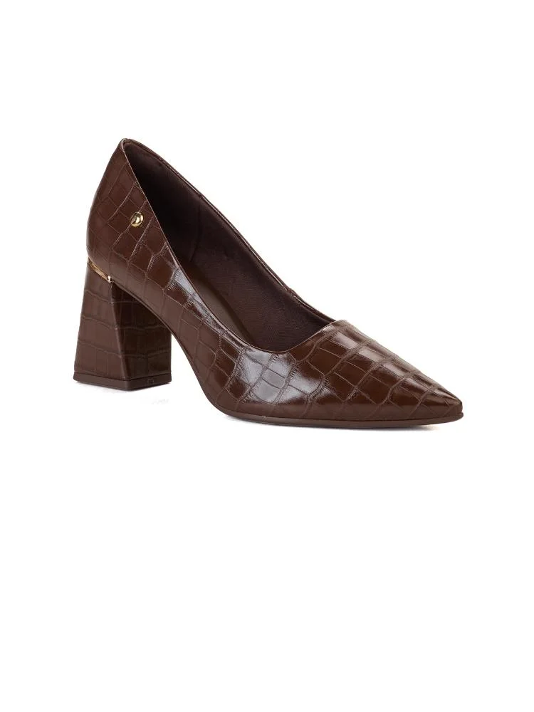 Scarpin Bebecê Salto Bloco Com Detalhe Dourado Marrom 3