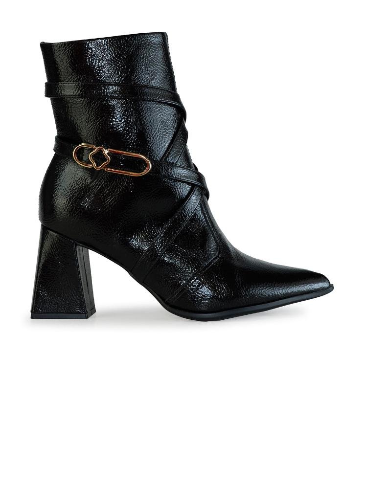Bota Bebecê Cano Curto Tiras Salto Bloco Conforto
