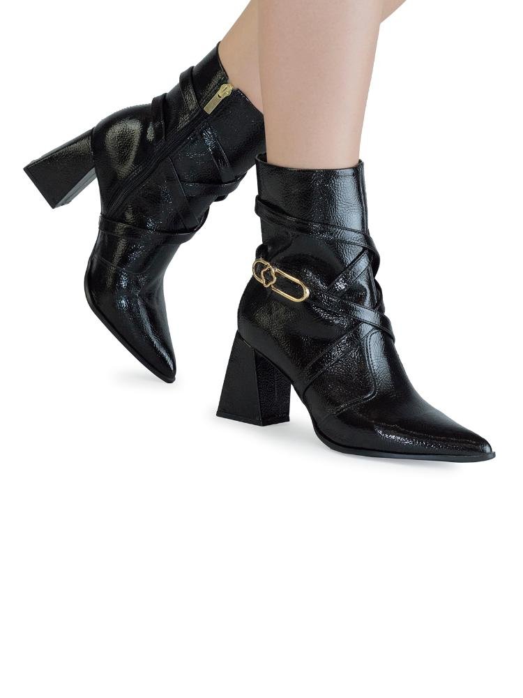 Bota Bebecê Cano Curto Tiras Salto Bloco Conforto Preto 2