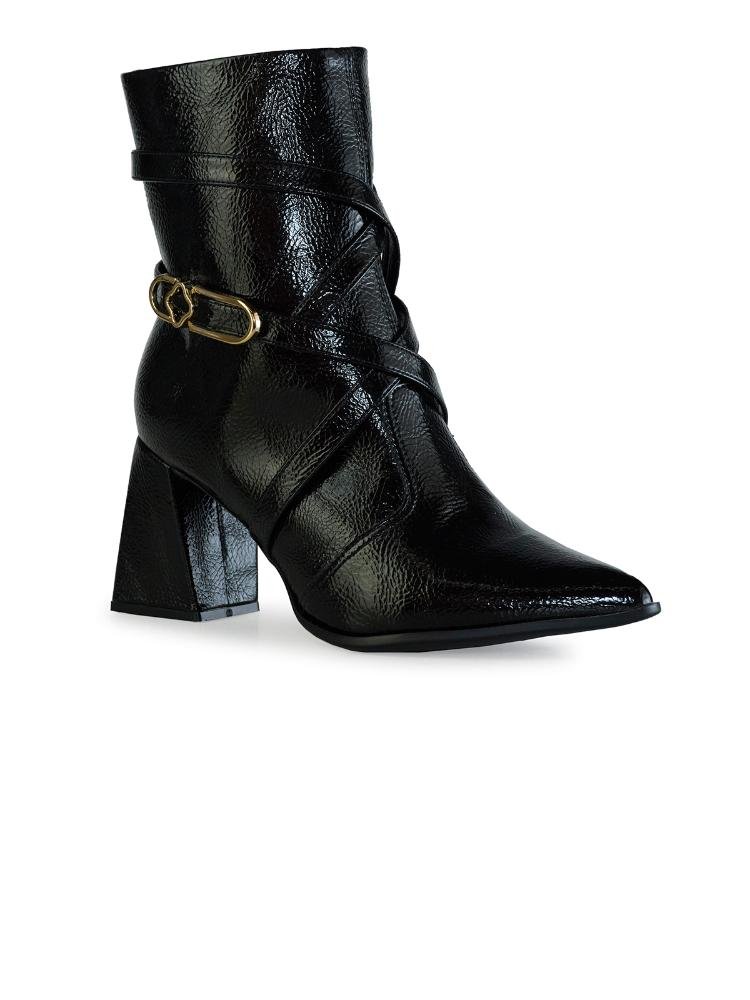 Bota Bebecê Cano Curto Tiras Salto Bloco Conforto Preto 3