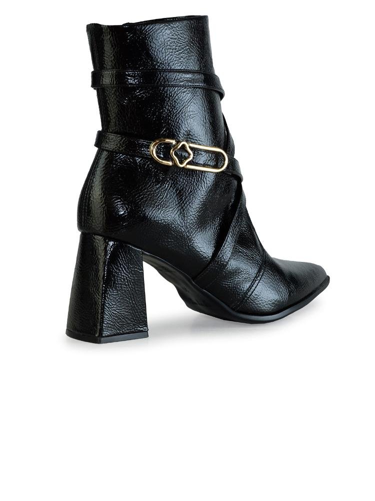 Bota Bebecê Cano Curto Tiras Salto Bloco Conforto Preto 4