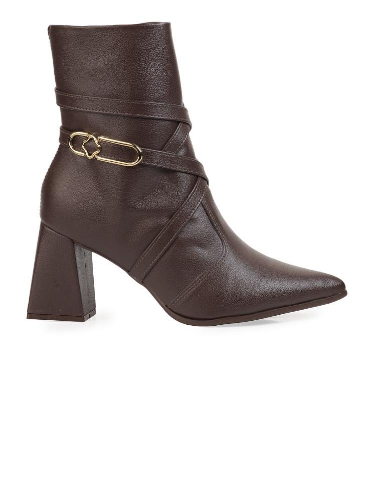 Bota Bebecê Cano Curto Tiras Salto Bloco Conforto