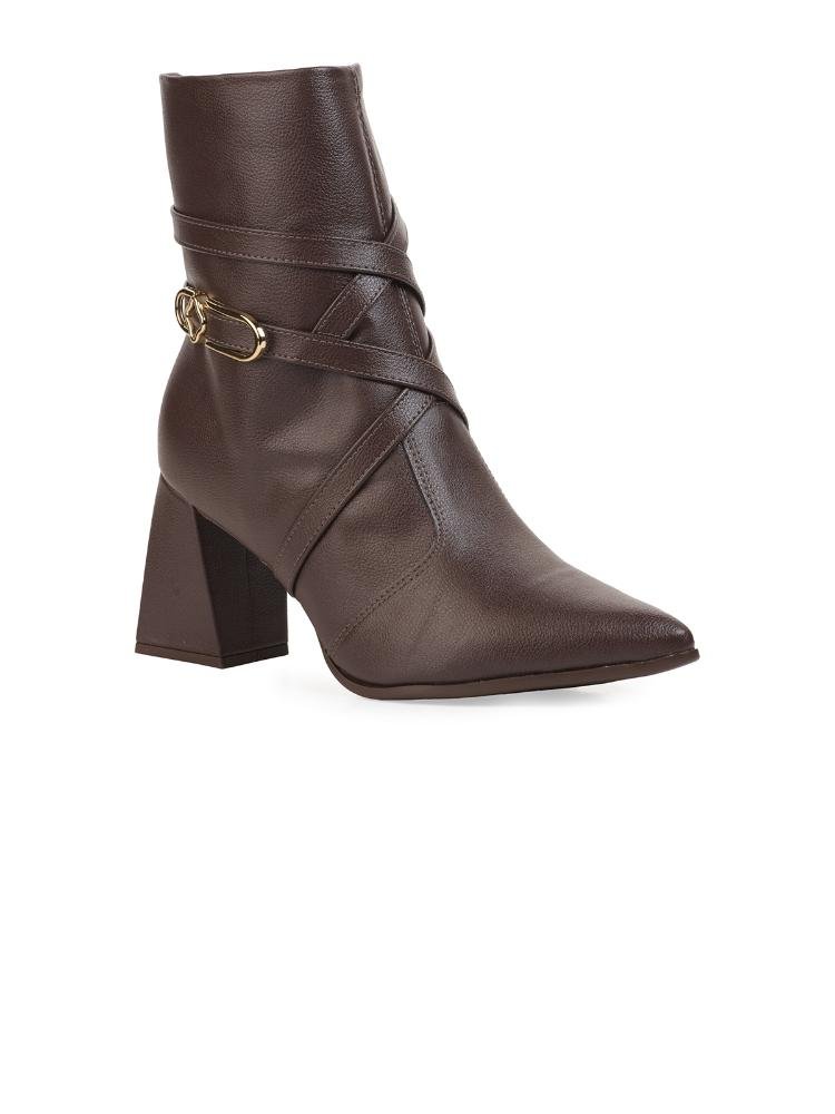 Bota Bebecê Cano Curto Tiras Salto Bloco Conforto Marrom 3
