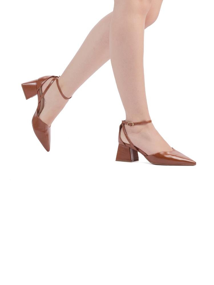 Scarpin Bebecê Salto Bloco com Tiras Minimalista Marrom 2
