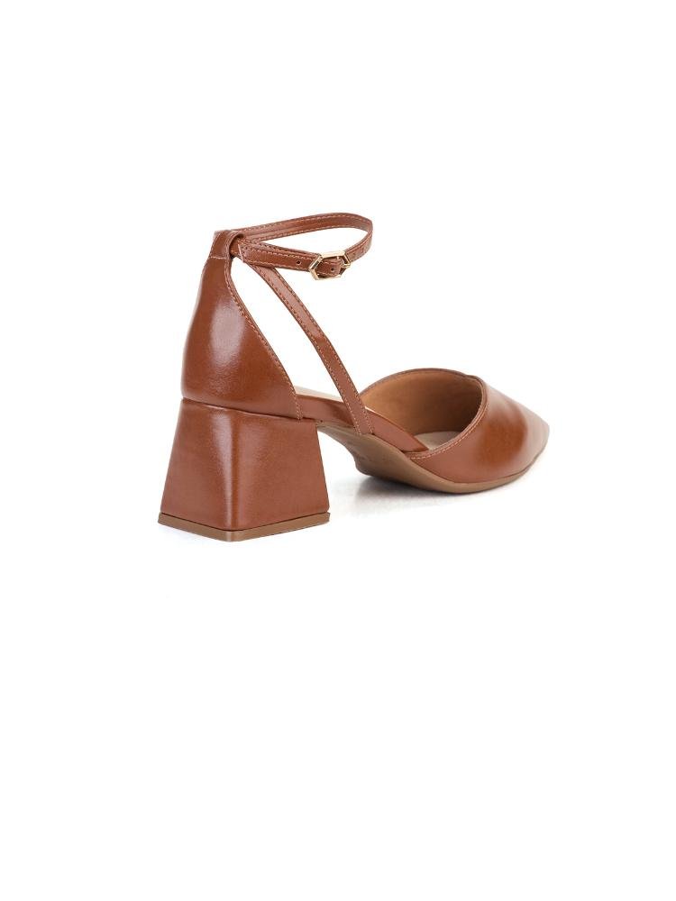 Scarpin Bebecê Salto Bloco com Tiras Minimalista Marrom 4