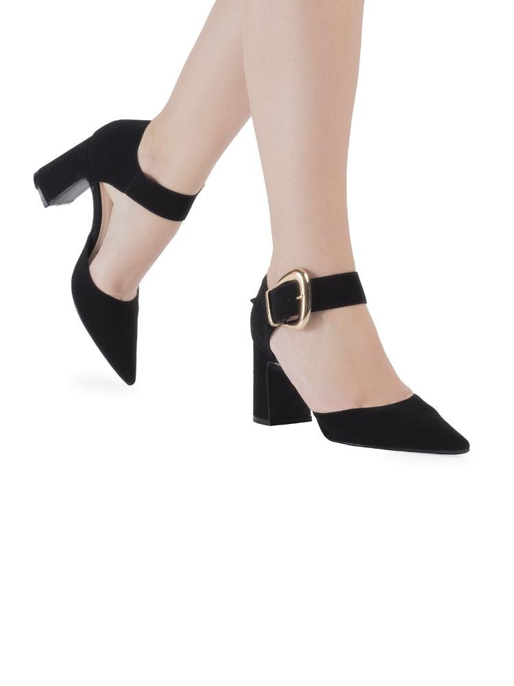 Scarpin Bebecê Salto Bloco com Fivela Decorativa Preto 2