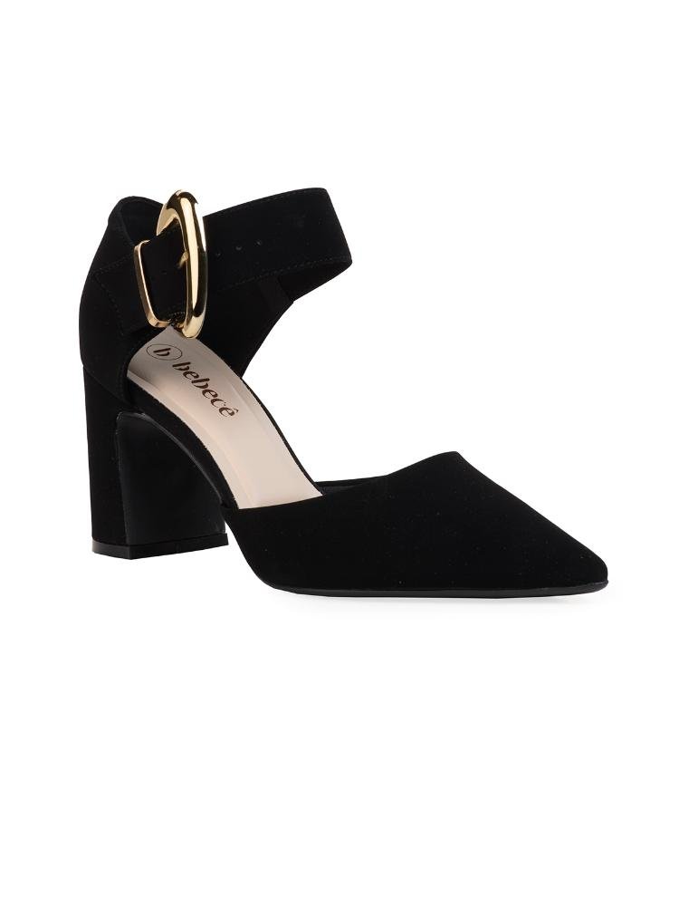 Scarpin Bebecê Salto Bloco com Fivela Decorativa Preto 3
