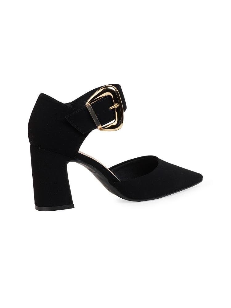 Scarpin Bebecê Salto Bloco com Fivela Decorativa Preto 4