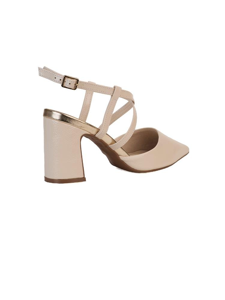 Scarpin Bebecê Salto Bloco Semi Aberto Sofisticado Creme 4