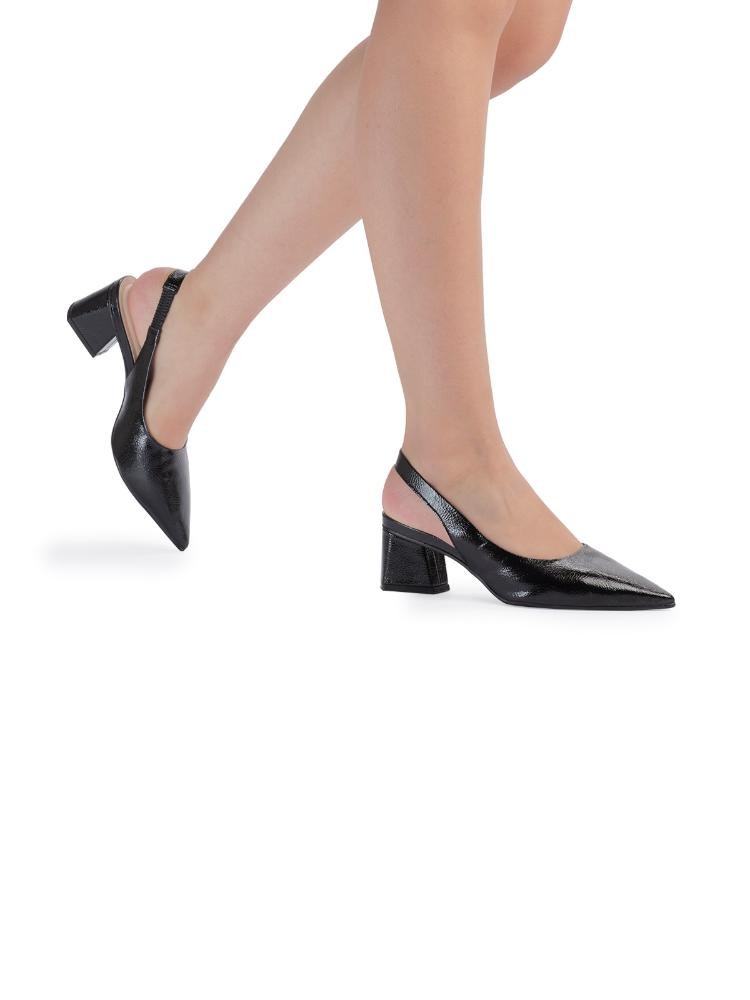 Scarpin Bebecê Salto Bloco Slingback Preto 2