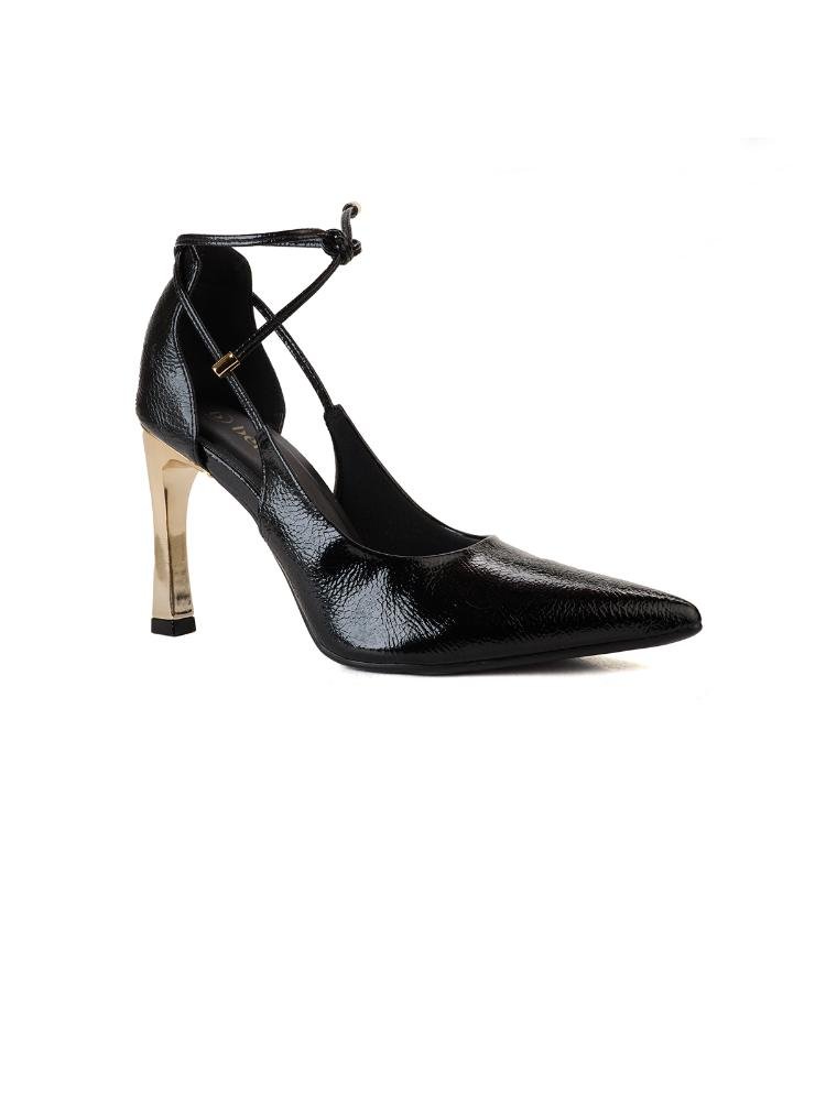 Scarpin Bebecê Salto Elegante Semi Aberto Tira Com Nó Preto 3