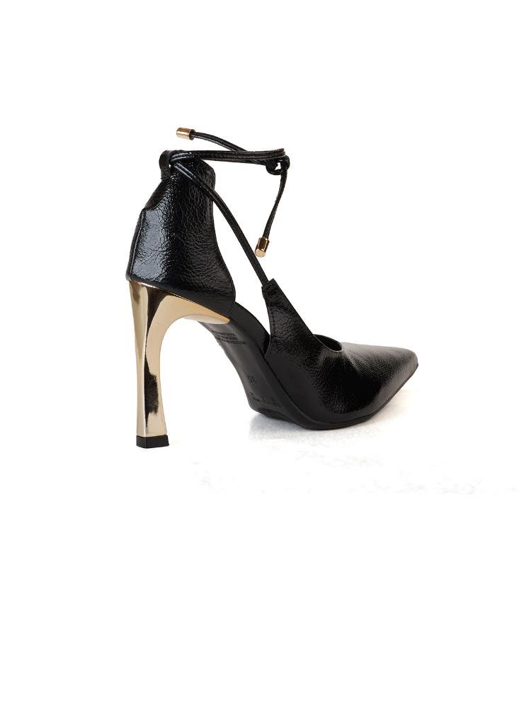 Scarpin Bebecê Salto Elegante Semi Aberto Tira Com Nó Preto 4