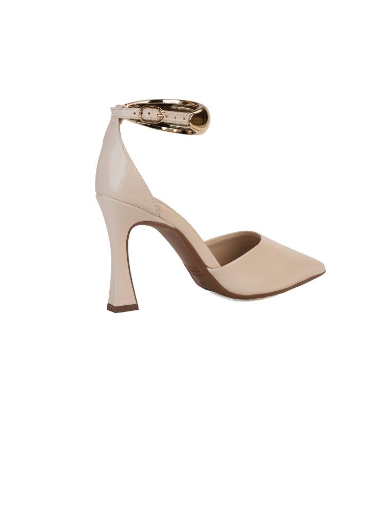 Scarpin Bebecê Salto Fino Semi Aberto com Enfeite Moderno Bege 4