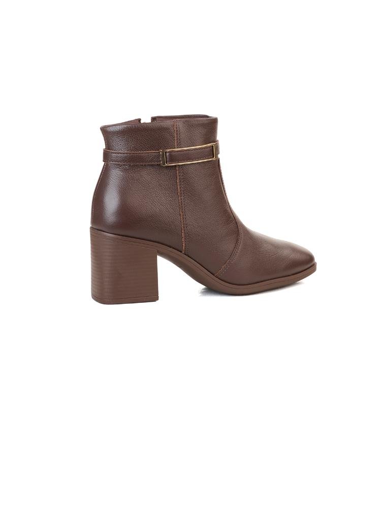 Bota Bebecê Ankle Boot em Couro Bico Redondo com Enfeite Minimalista Marrom 4