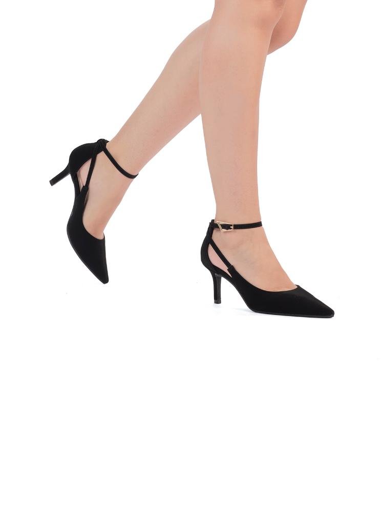 Scarpin Bebecê Salto Fino Semi Aberto Com Tira lateral Preto 2