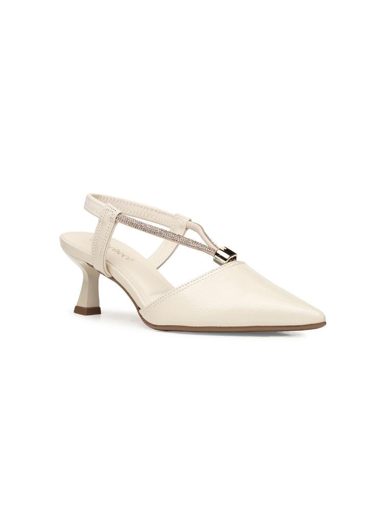 Scarpin Bebecê Salto Médio Taça Com Detalhe em Strass Bege 3