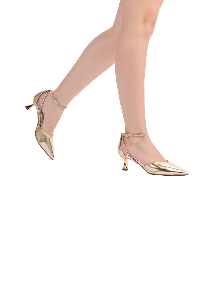 Scarpin Bebecê Salto Taça Médio Tiras Com Strass Dourado 2