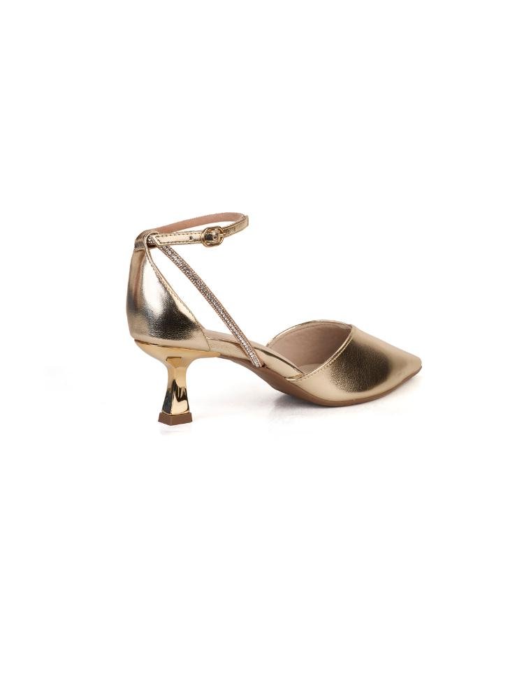 Scarpin Bebecê Salto Taça Médio Tiras Com Strass Dourado 4