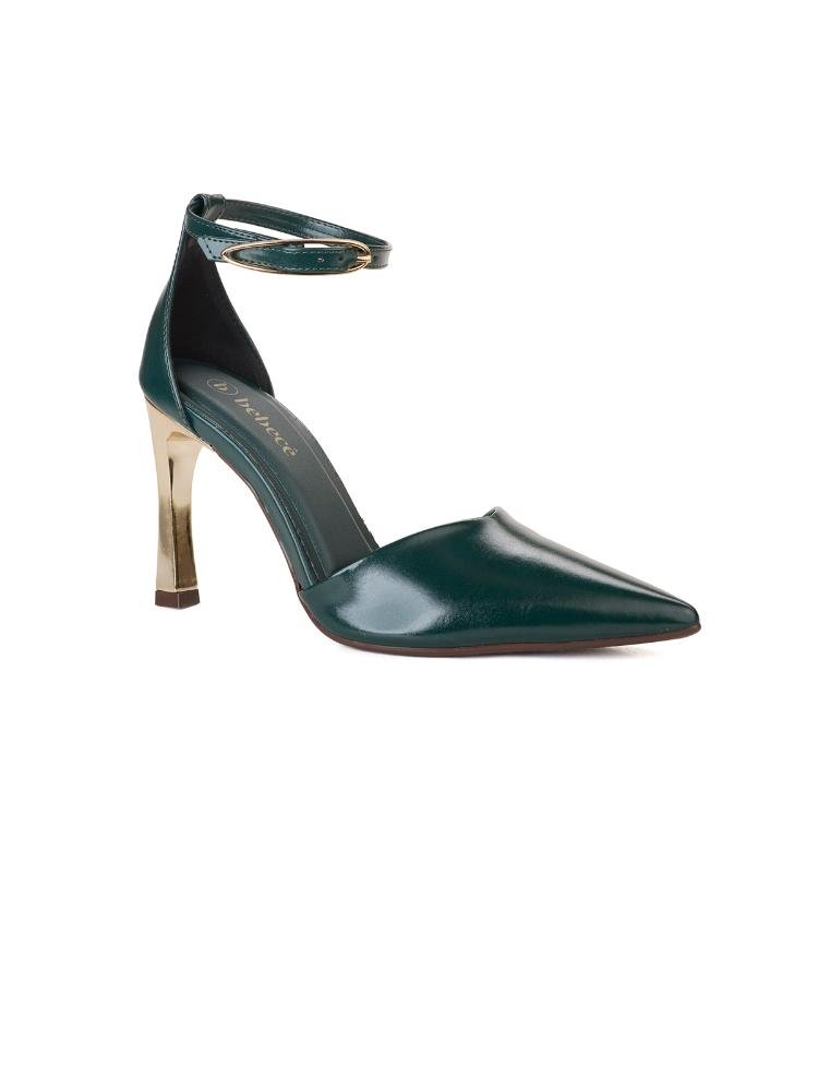 Scarpin Bebecê Semi Aberto Salto Fino Com Fivela Verde 2