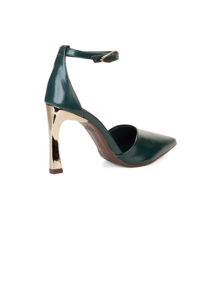 Scarpin Bebecê Semi Aberto Salto Fino Com Fivela Verde 4