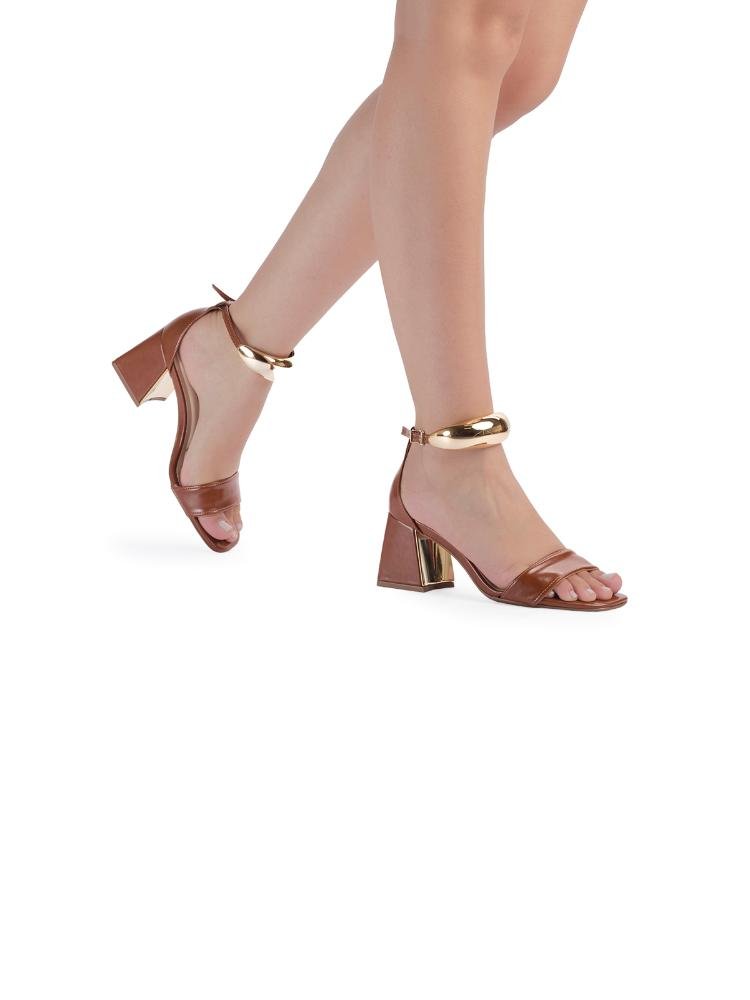 Sandália Bebecê Salto Bloco Tira Frontal e Fechamento  Esfera Marrom 2