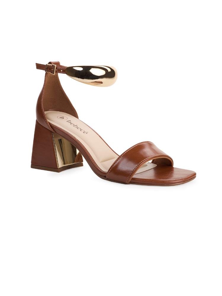 Sandália Bebecê Salto Bloco Tira Frontal e Fechamento  Esfera Marrom 3