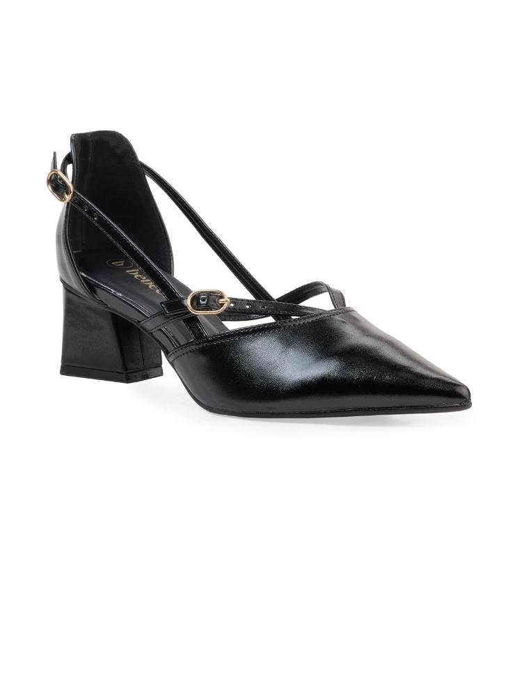 Scarpin Bebecê Slingback com Tiras Cruzadas e Salto Bloco Preto 3
