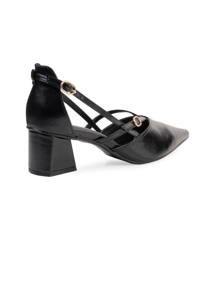 Scarpin Bebecê Slingback com Tiras Cruzadas e Salto Bloco Preto 4