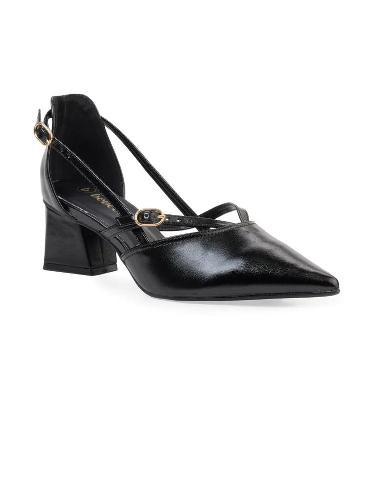 Scarpin Bebecê Slingback com Tiras Cruzadas e Salto Bloco Preto 3