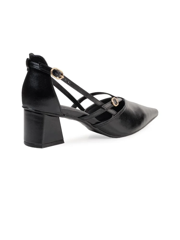 Scarpin Bebecê Slingback com Tiras Cruzadas e Salto Bloco Preto 4