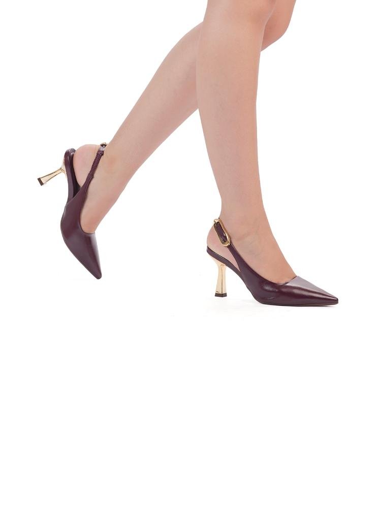 Scarpin Bebecê Slingback Salto Fino com Enfeite Vinho 2