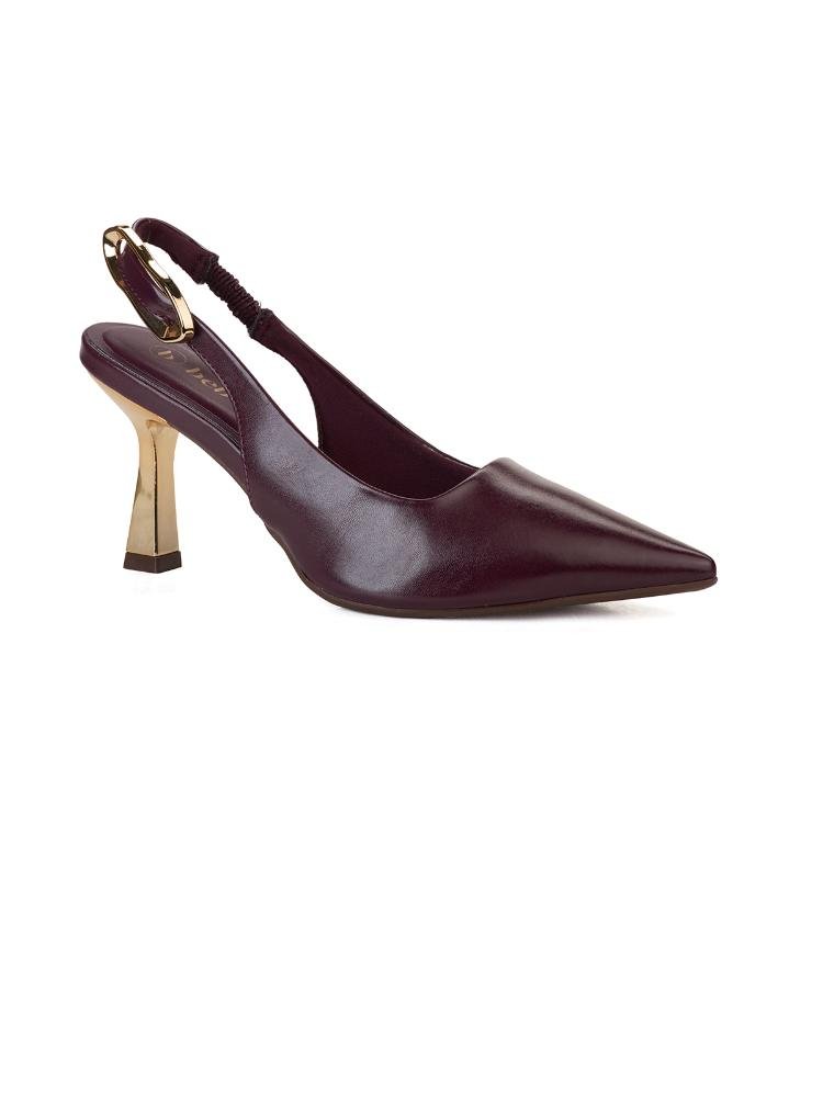 Scarpin Bebecê Slingback Salto Fino com Enfeite Vinho 3