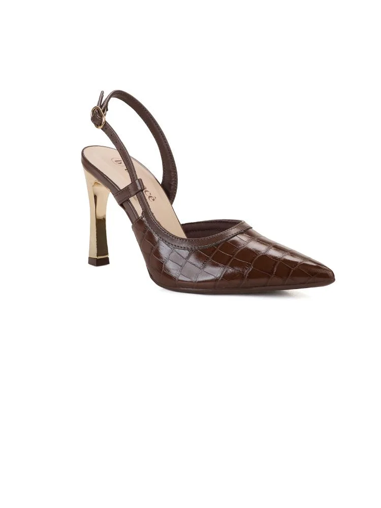 Scarpin Bebecê Slingback Salto Fino Lateral Aberta com Fivela Marrom 3